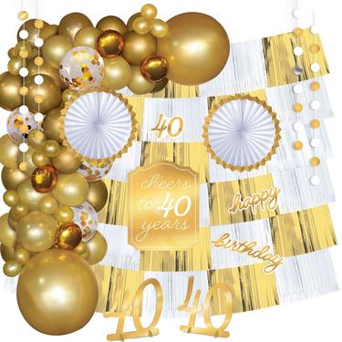 Giant Metallic Golden Age 40th Birthday Room Decorating Kit