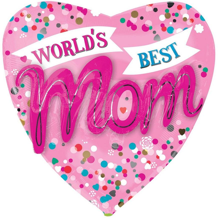 World's Best Mom Heart Mother's Day Foil Balloon Bouquet, 13pc