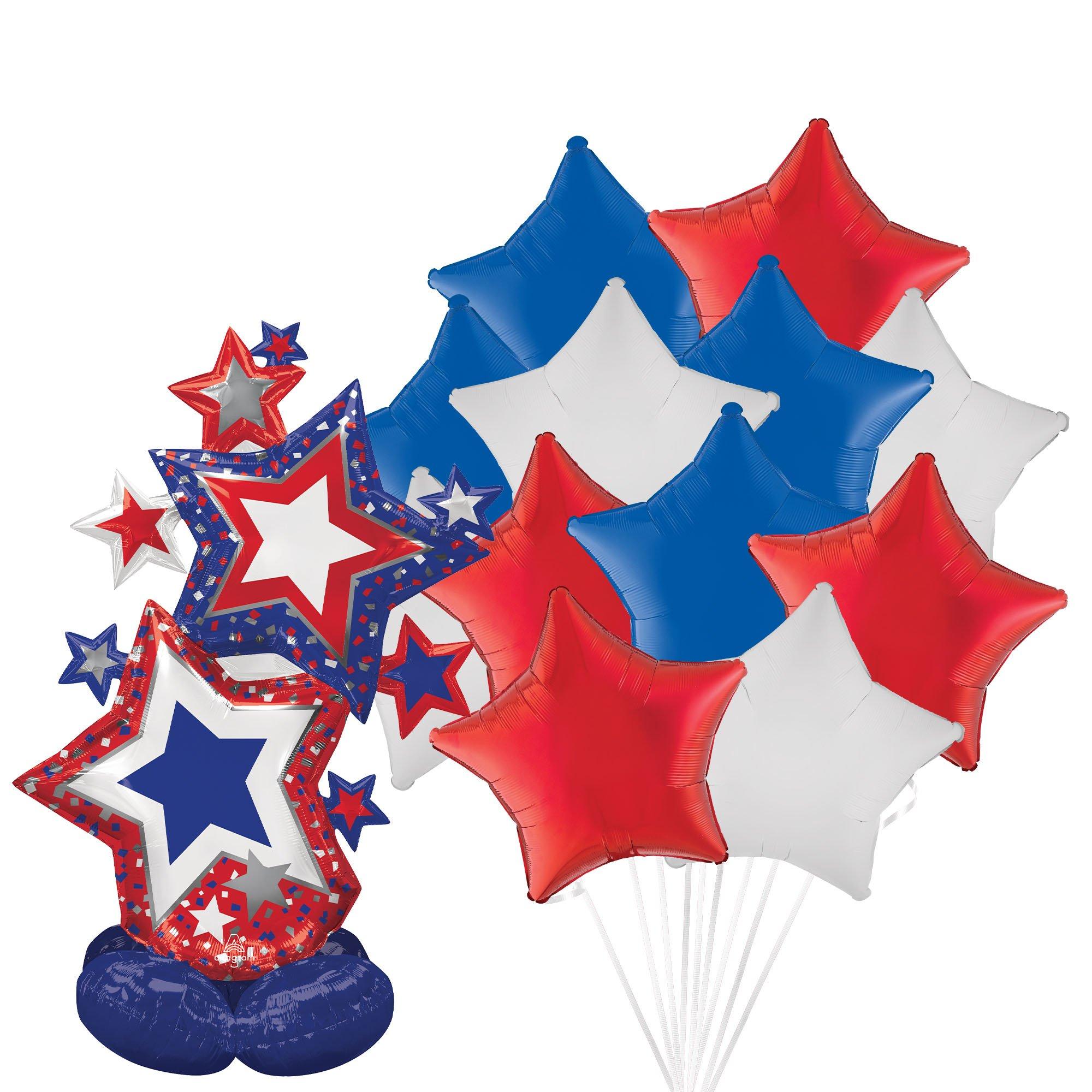 AirLoonz Patriotic Star Cluster & Patriotic Stars Balloon Set, 13pc