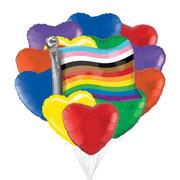 LGBTQ Pride Flag & Heart Rainbow Foil Balloon Bouquet, 13pc
