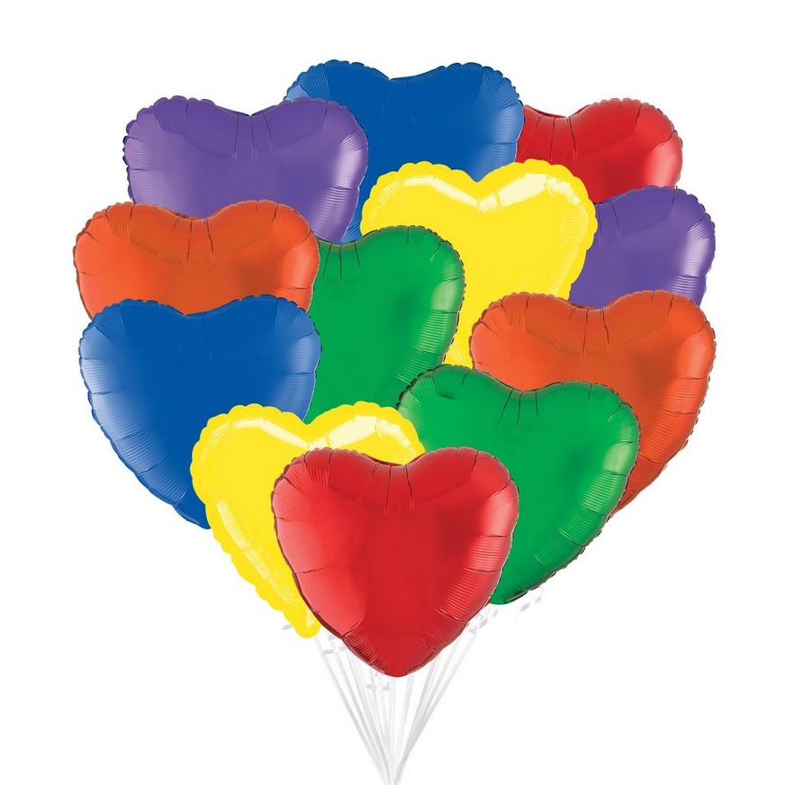 Heart Rainbow Foil Balloon Bouquet, 12pc - Pride