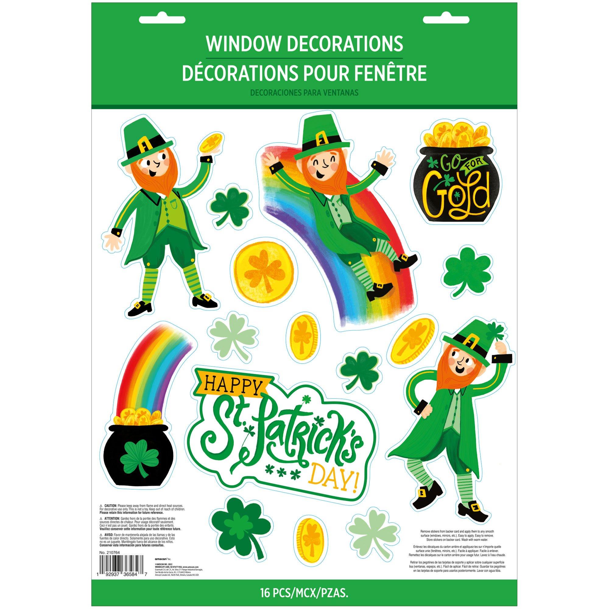 Happy St. Patrick's Day Vinyl Cling Decals, 16ct