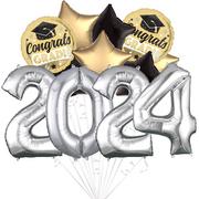 Black, Silver & Gold 2023 Graduation Foil Balloon Bouquet, 12pc