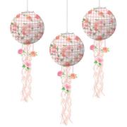 Floral Baby Baby Shower Paper Lanterns with Tails, 9.5in, 3ct