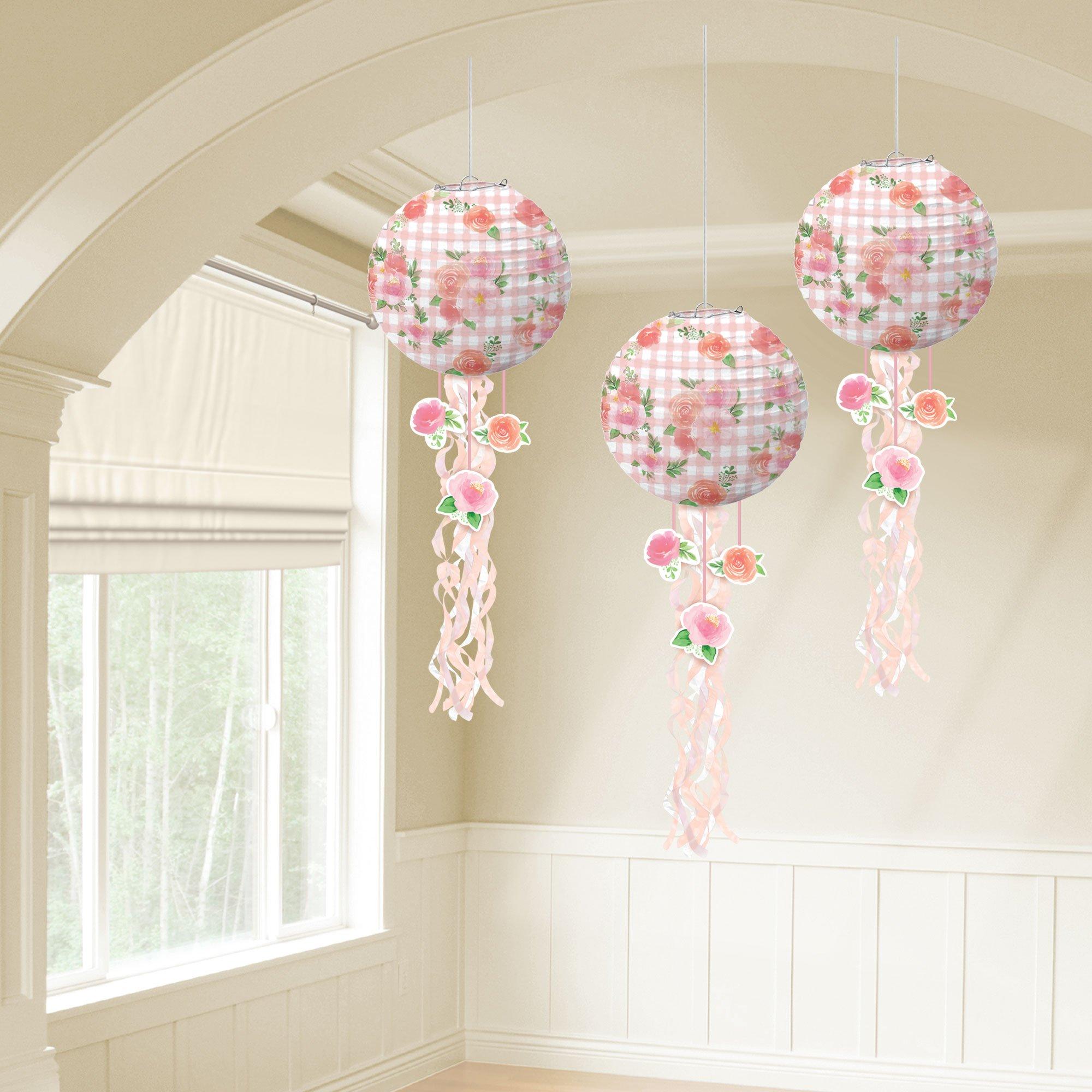 Floral Baby Baby Shower Paper Lanterns with Tails, 9.5in, 3ct Party City