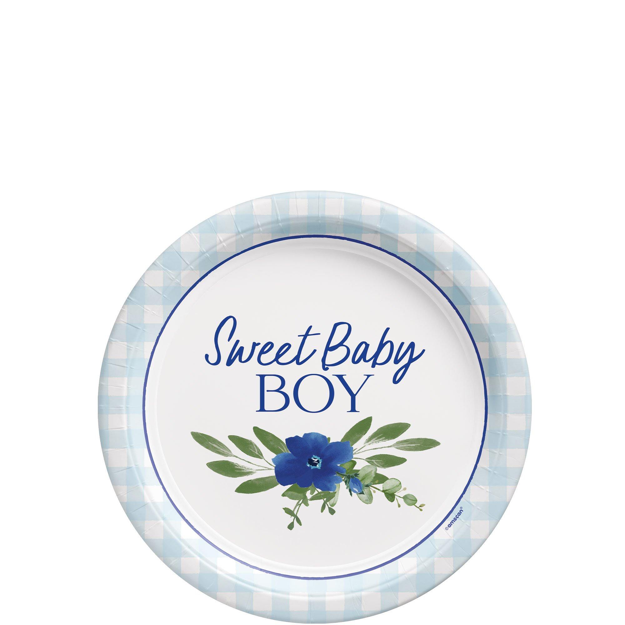 Sweet Baby Boy Baby in Bloom Baby Shower Paper Dessert Plates, 7in, 8ct