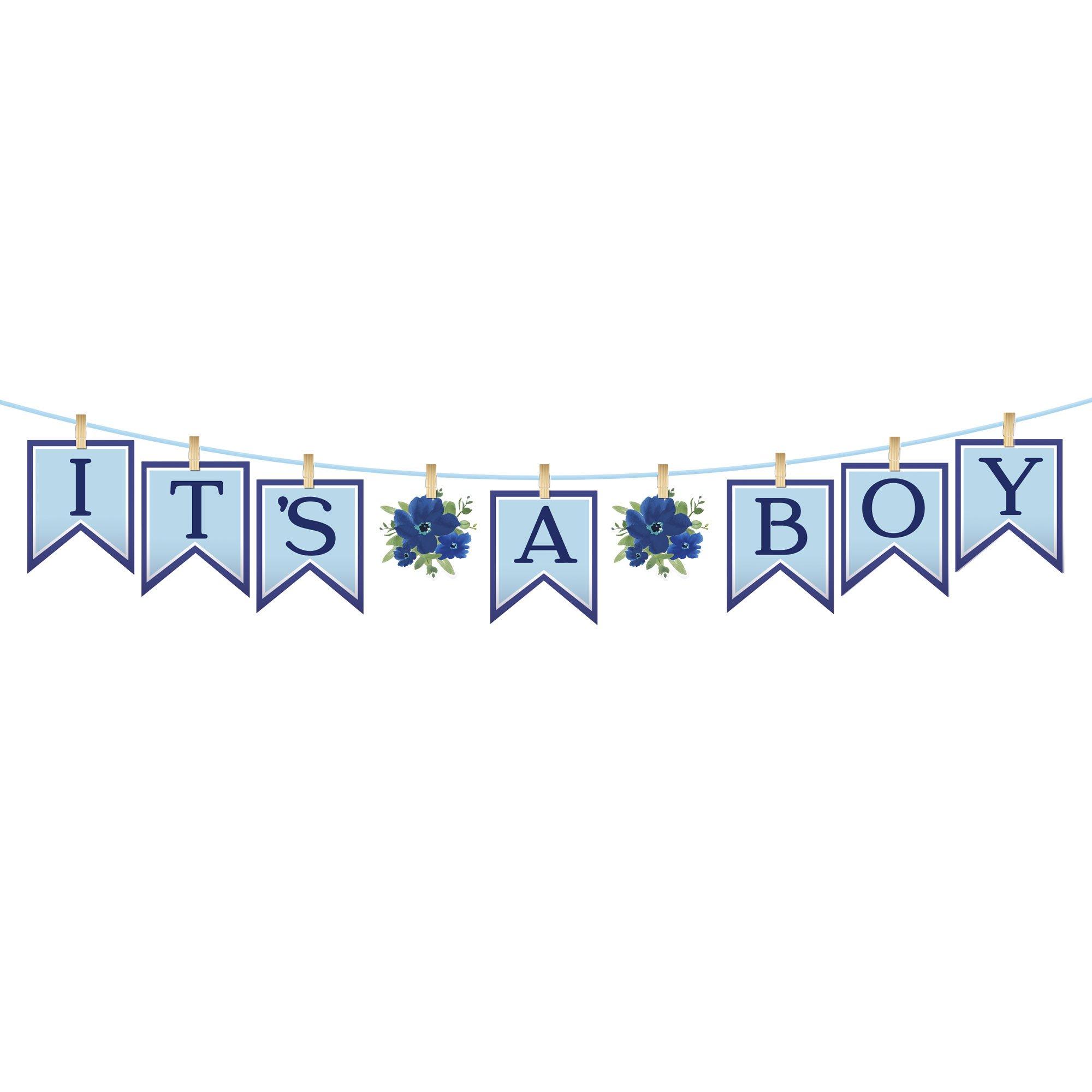 Baby Boy Blue w/Gold Accents Clothespin Letter Banner - Party