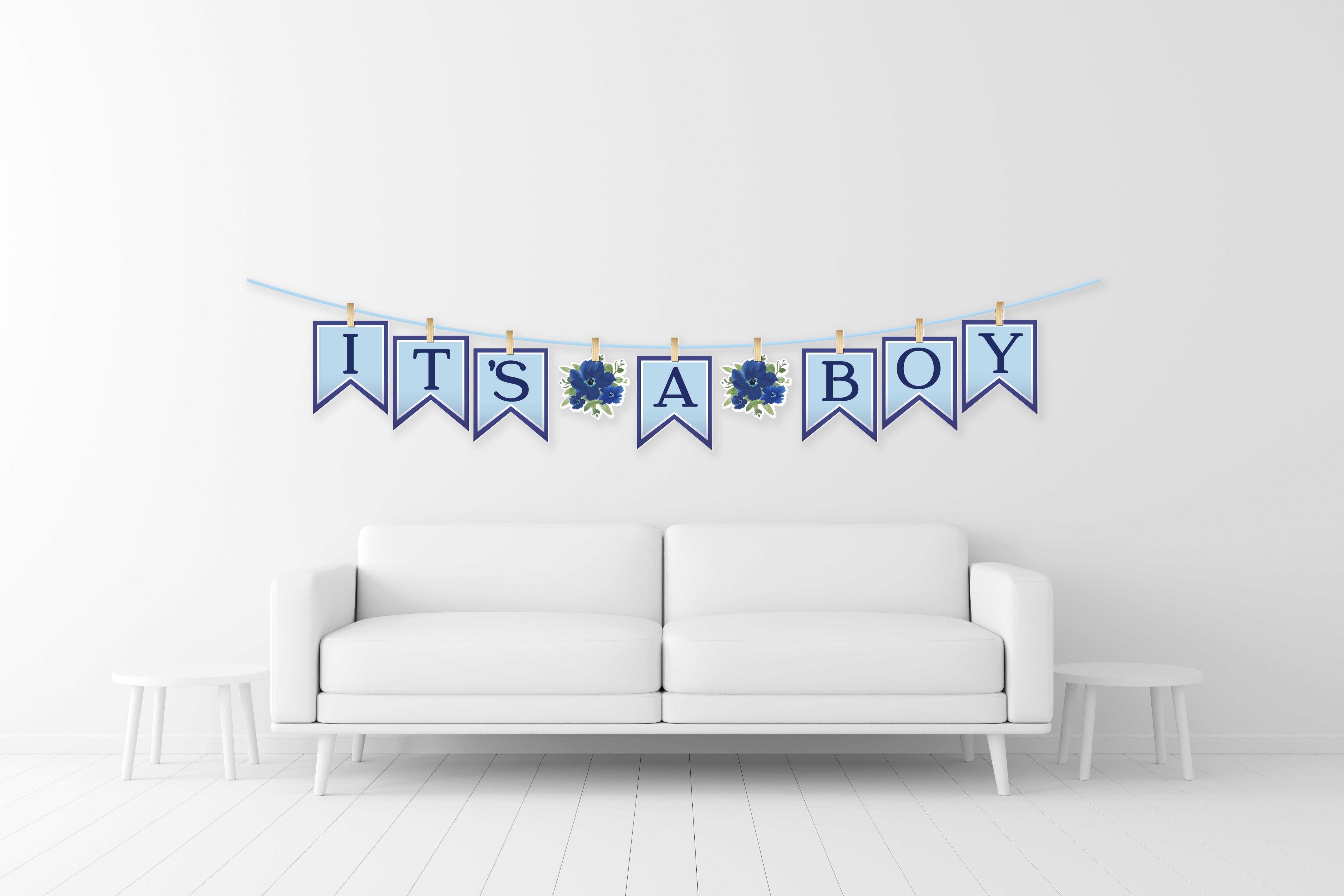 It's a Boy Baby in Bloom Baby Shower Clothespin Pennant Banner, 12ft