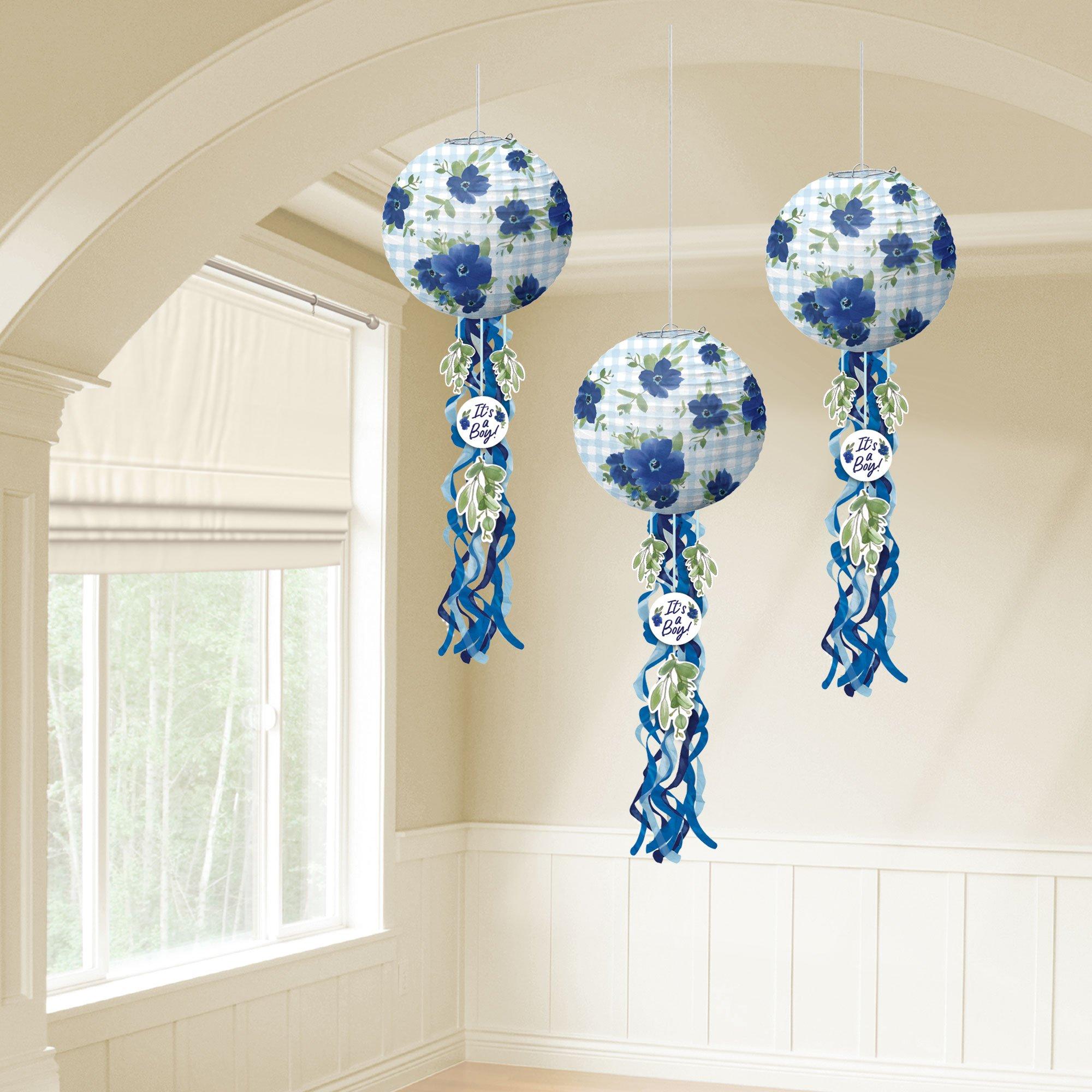 It's a Boy Baby in Bloom Baby Shower Paper Lanterns with Tails, 9.5in, 3ct