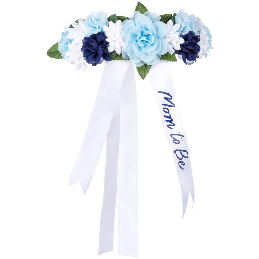 Blue Floral Mom to Be Belly Sash, 4ft - Baby in Bloom | Party City