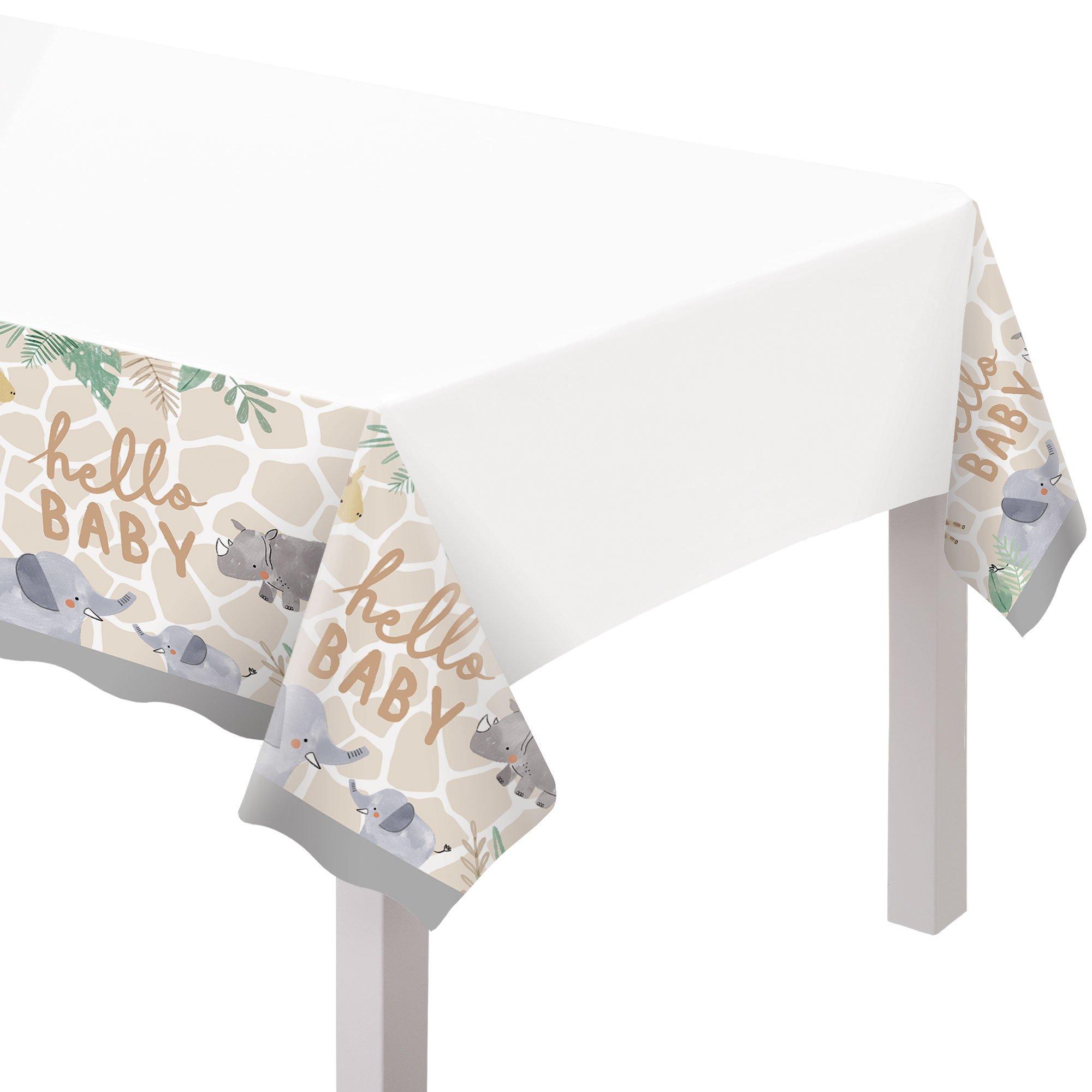 Hello Baby Soft Jungle Baby Shower Plastic Table Cover, 54in x 102in
