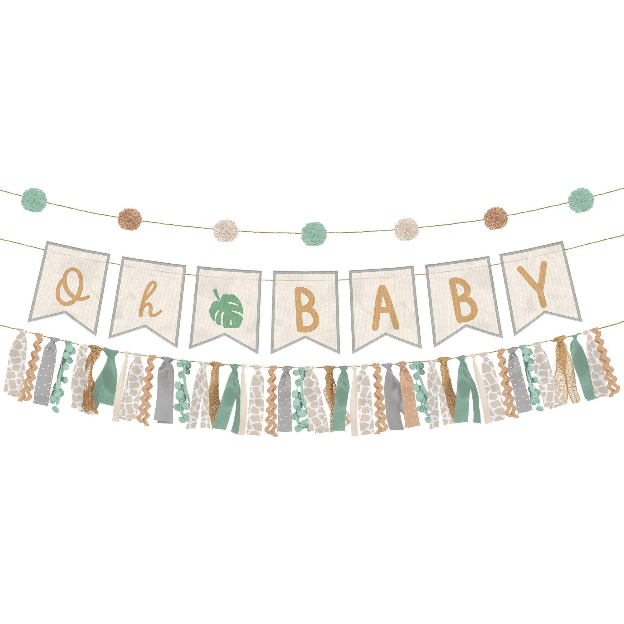 Oh Baby Soft Jungle Baby Shower Fabric Banner Set, 3pc, 5.3ft