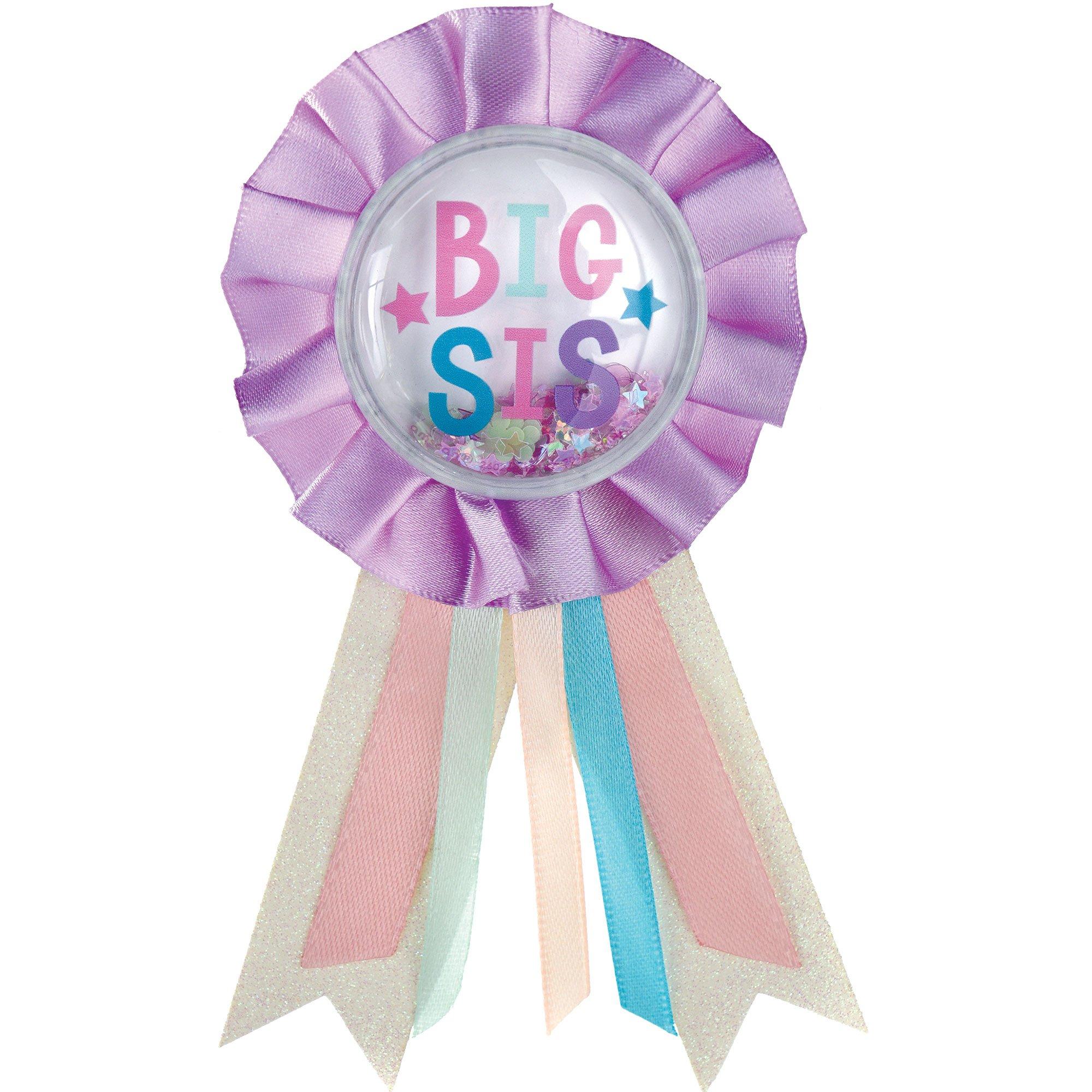 Pink, Purple & Blue Big Sis Confetti Shake Baby Shower Award Ribbon