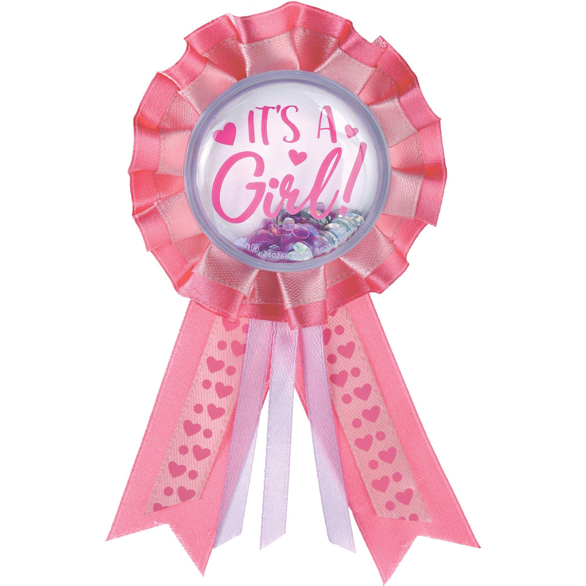 Pink It's A Girl Confetti Shake Baby Shower Award Ribbon Pink