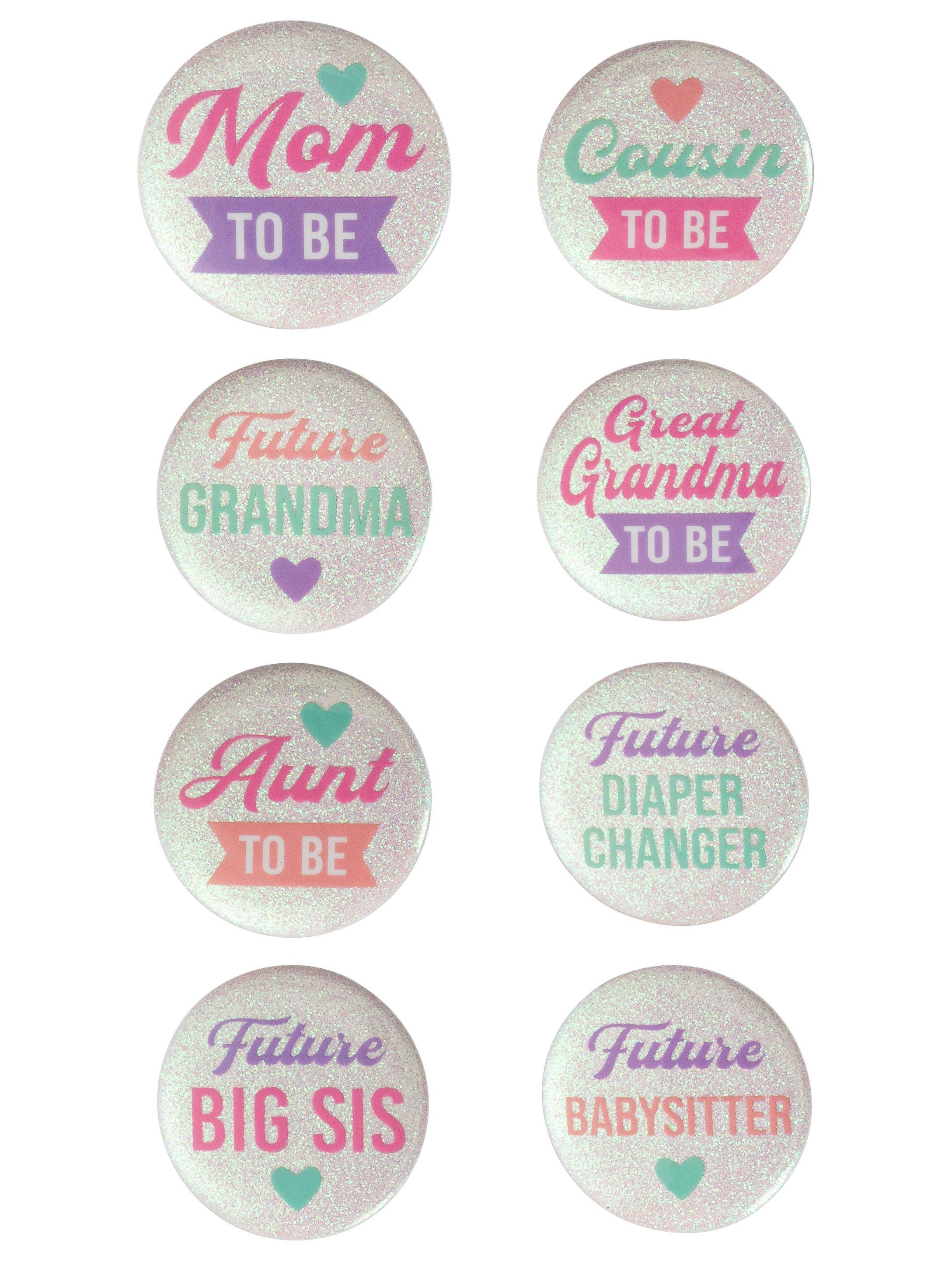 Pink & Purple Baby Shower Metal & Plastic Buttons, 2in, 8ct