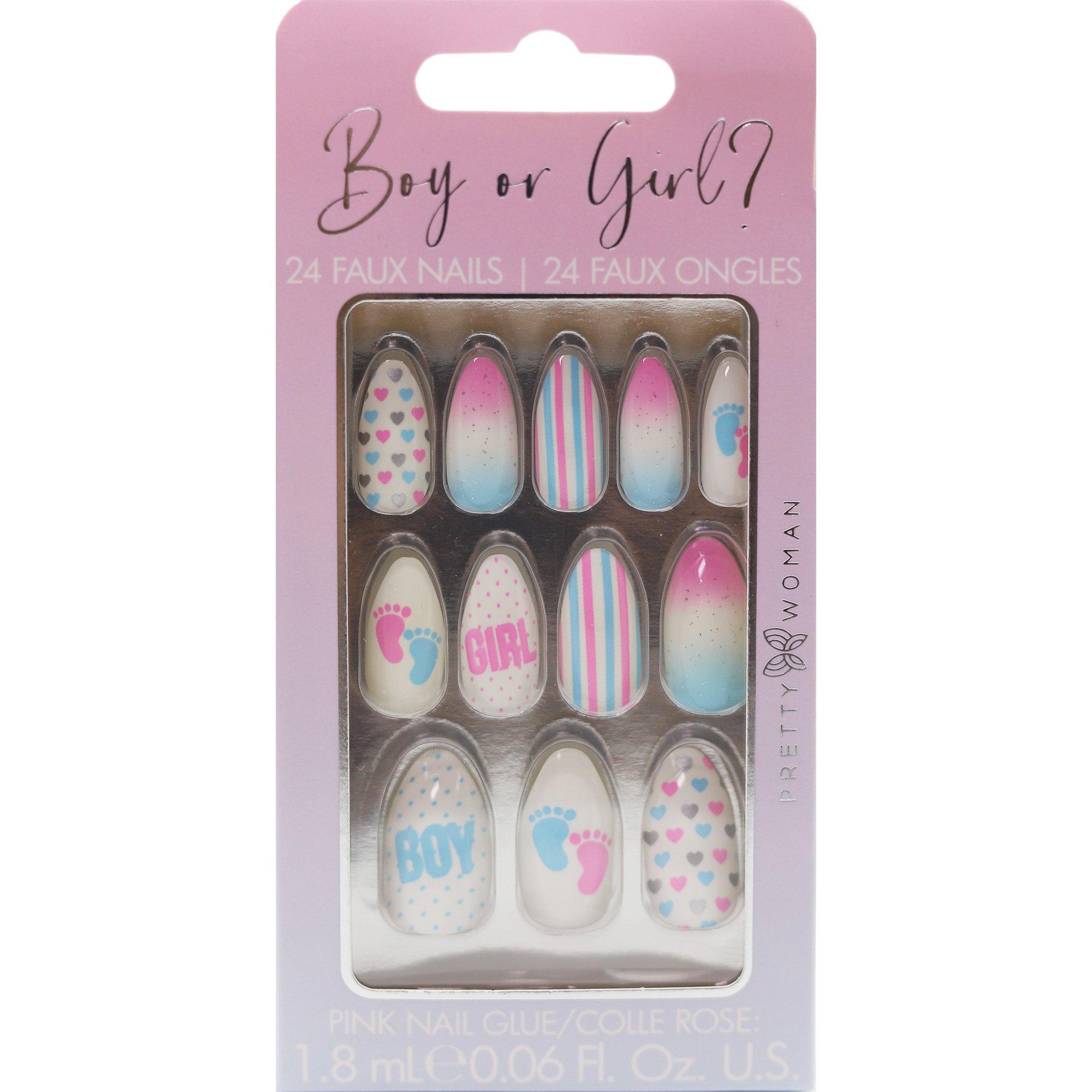 Boy or Girl? Gender Reveal Faux Nail Set, 24pc