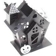 Black Crooked Haunted House Metal Tea Light Candle Holder, 6.5in - Halloween Decoration