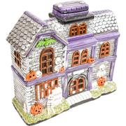 Light-Up Skeletons & Pumpkins Ceramic Haunted House, 15in x 13in - Halloween Decoration