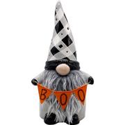 Halloween Black & White Gingham Boo Gnome Ceramic Decoration, 7.5in x 15in
