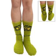 Adult Fuzzy Grinch Face Crew Socks with Grippers - Dr. Seuss