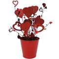 Potted Red Glitter Tinsel Heart Bouquet, 11in