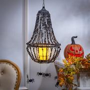 Black Faux Crystal Halloween Chandelier with Hanging Spiders & LED Candle, 10.4in x 25.2in - Gerson International