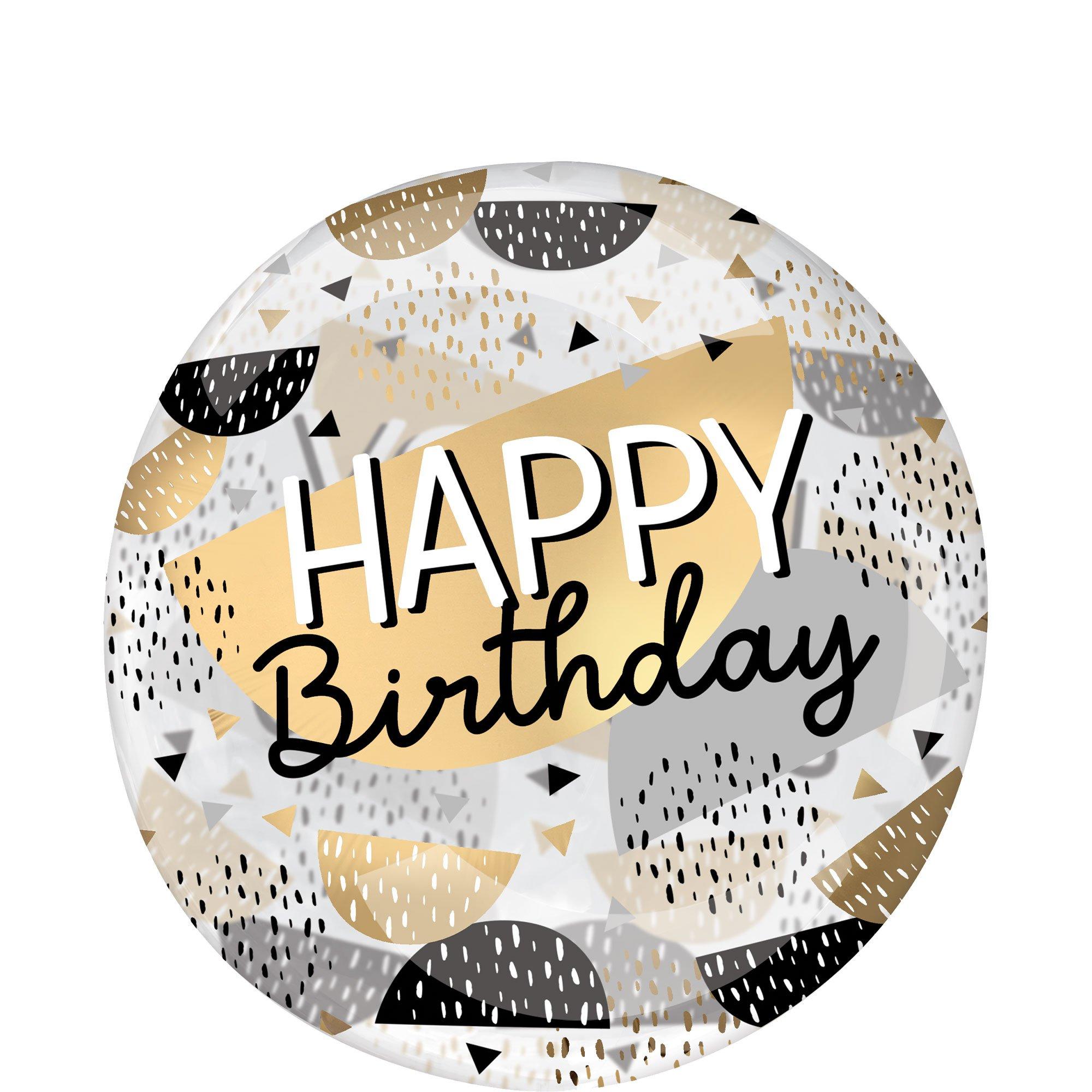 Happy Birthday Black, Silver & Gold Plastic Balloon, 18in - Clearz™