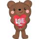 Valentine's Day Brown Love Bear Foil Balloon, 19in x 30in