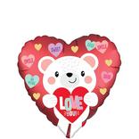 Satin Be Mine Bear Valentine's Day Heart Foil Balloon, 17in