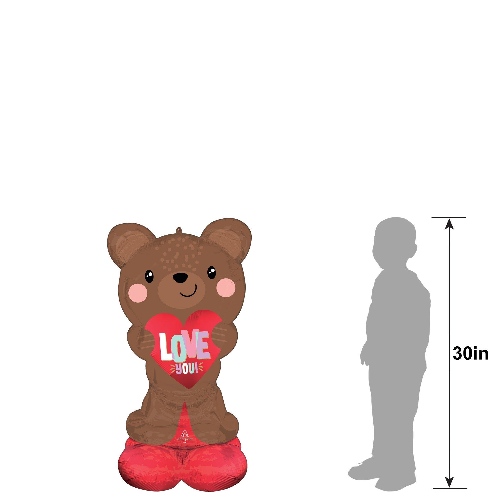 AirLoonz Valentine's Day Brown Bear Foil Balloon, 19in x 30in