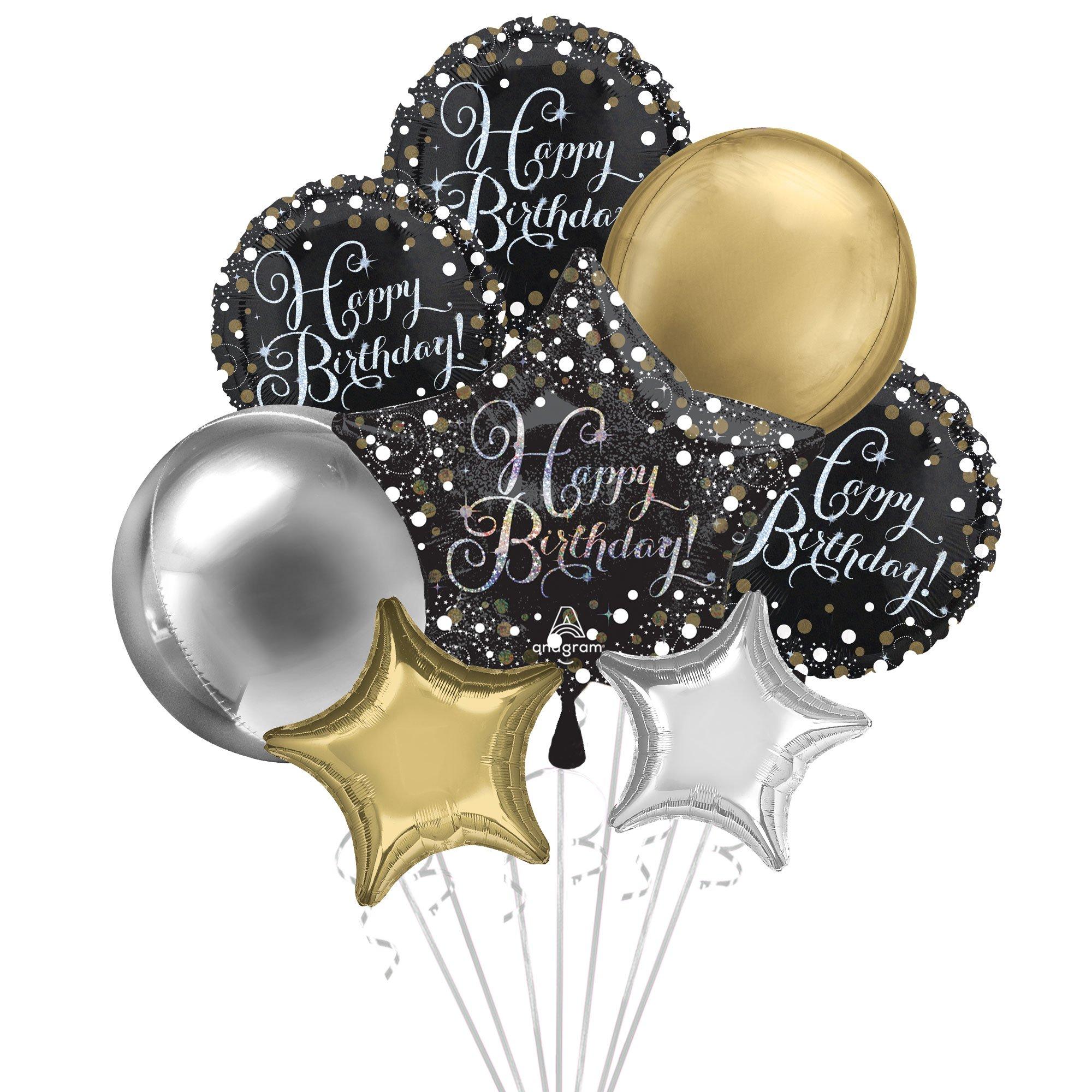 Premium Sparkling Celebration Birthday Foil Balloon Bouquet, 8pc