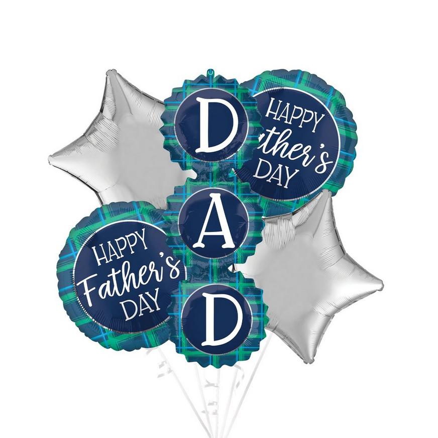 Blue & Green Plaid Father's Day Foil Balloon Bouquet, 5pc