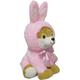 Brown Dog Plush in Pink Bunny Suit, 9in x 16in