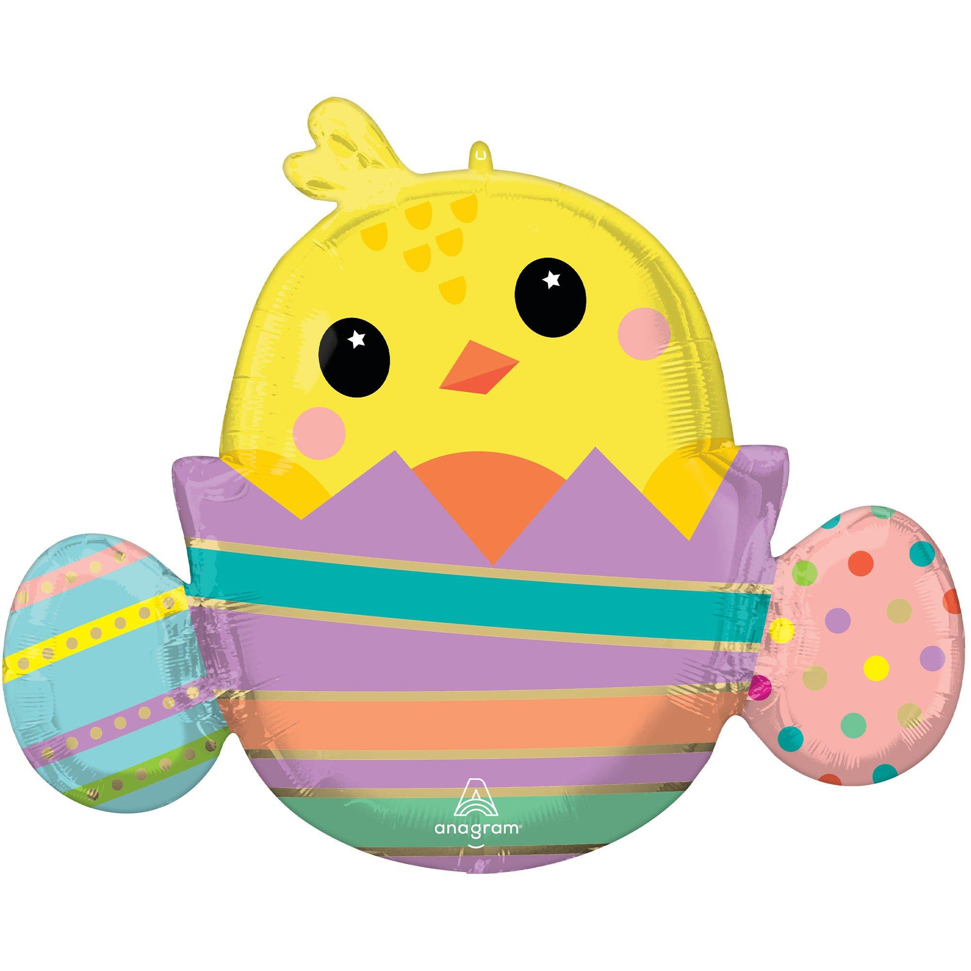 Striped Easter Egg Chicky Foil Cluster Balloon, 31in x 24in
