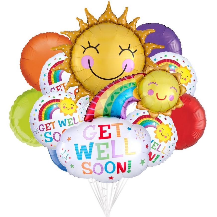 ik draag kleding Broek Echter Rainbows & Sunshine Get Well Soon Foil Balloon Bouquet, 11pc | Party City