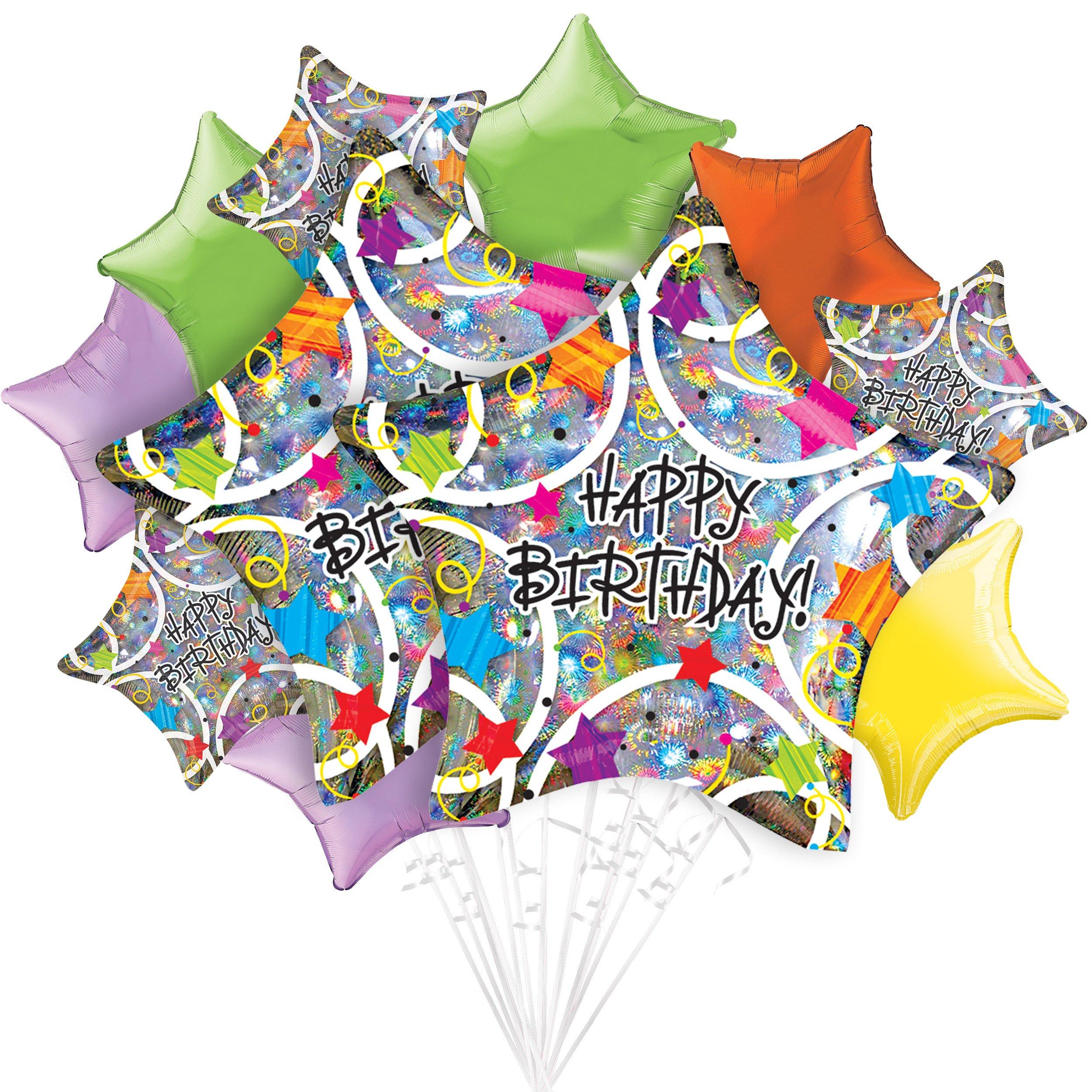 Happy Birthday Blue Streamers Balloon Bouquet Pole - BALLOONIACS