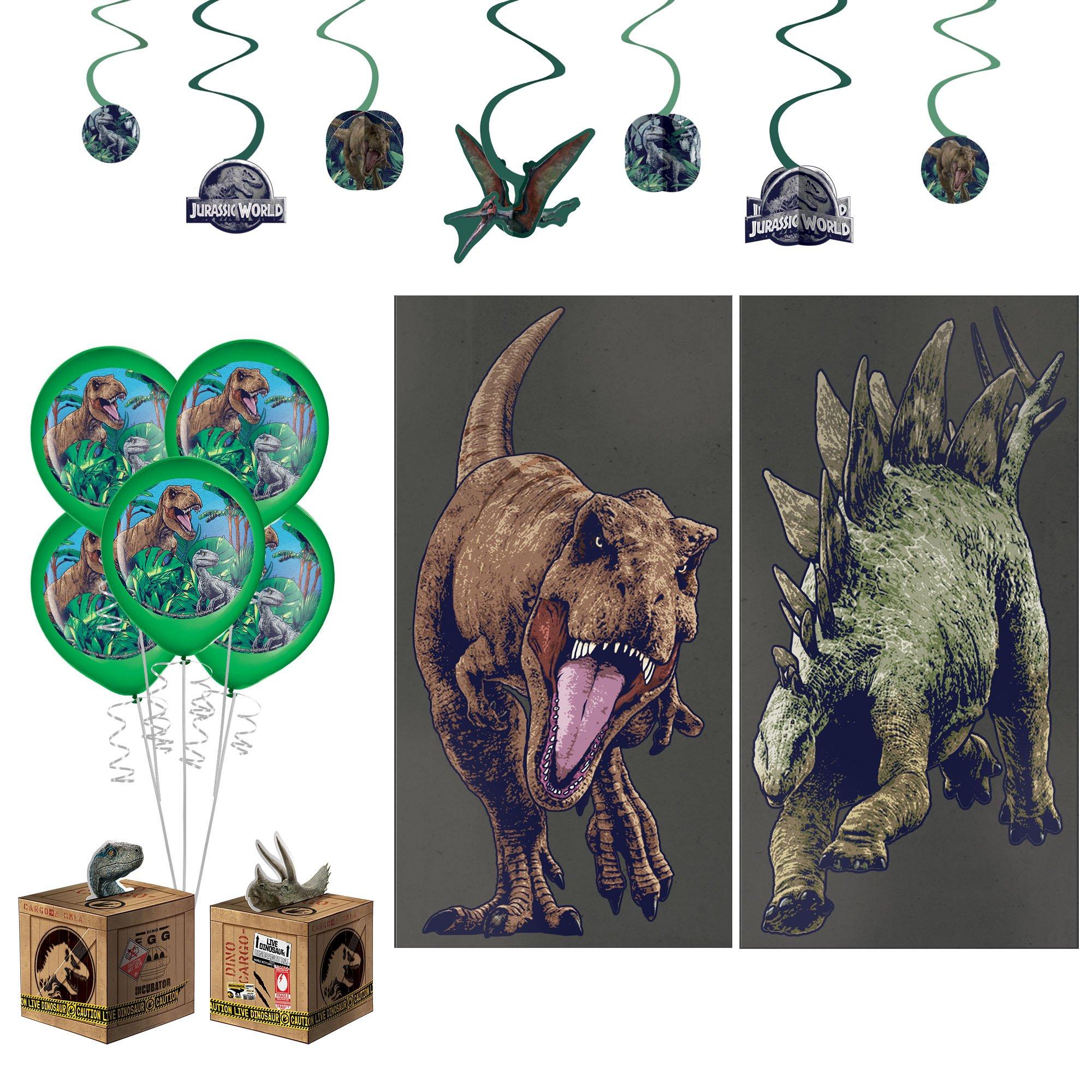 Jurassic World Party Decorating Supplies Pack - Kit Includes Centerpieces, Themed Latex Balloons, Scene Setter & Swirl Decorations
