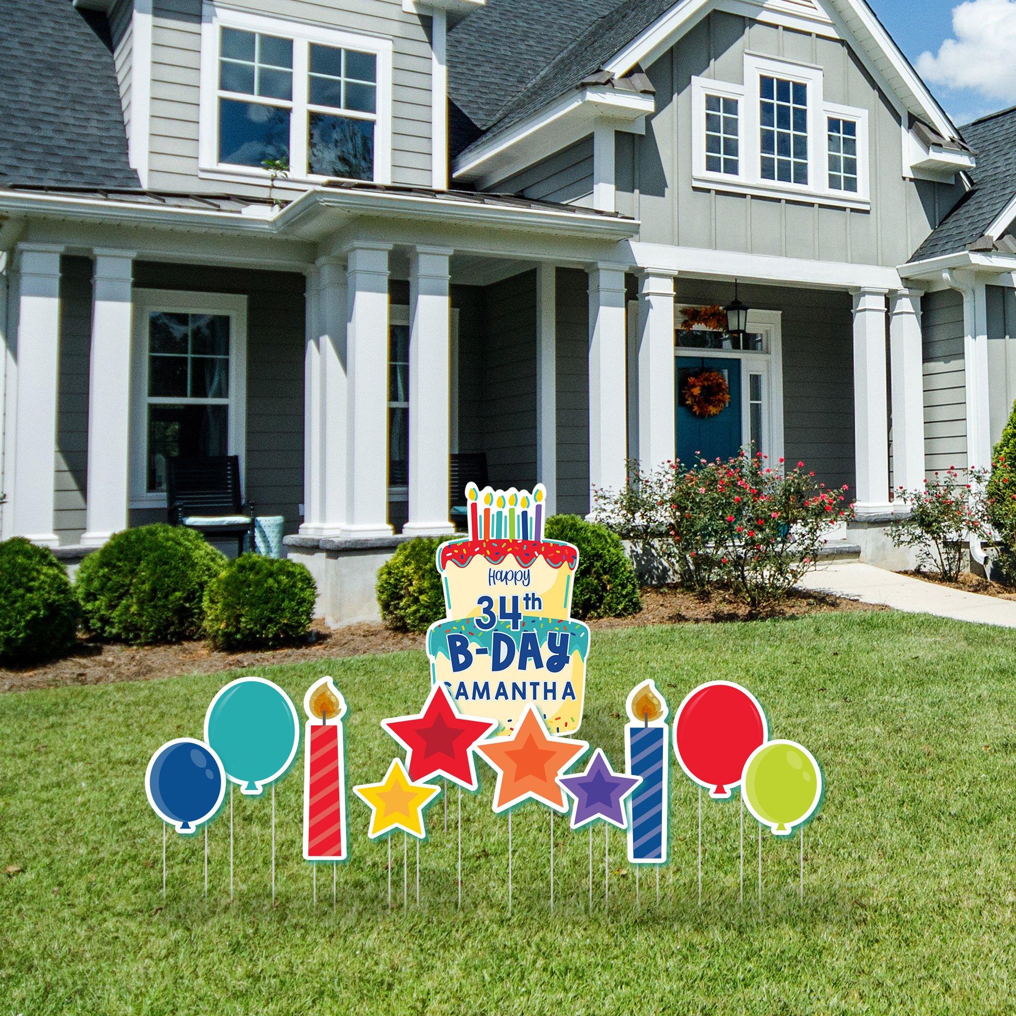 Birthday Cake, Balloons & Candles Corrugated Plastic Yard Sign Set