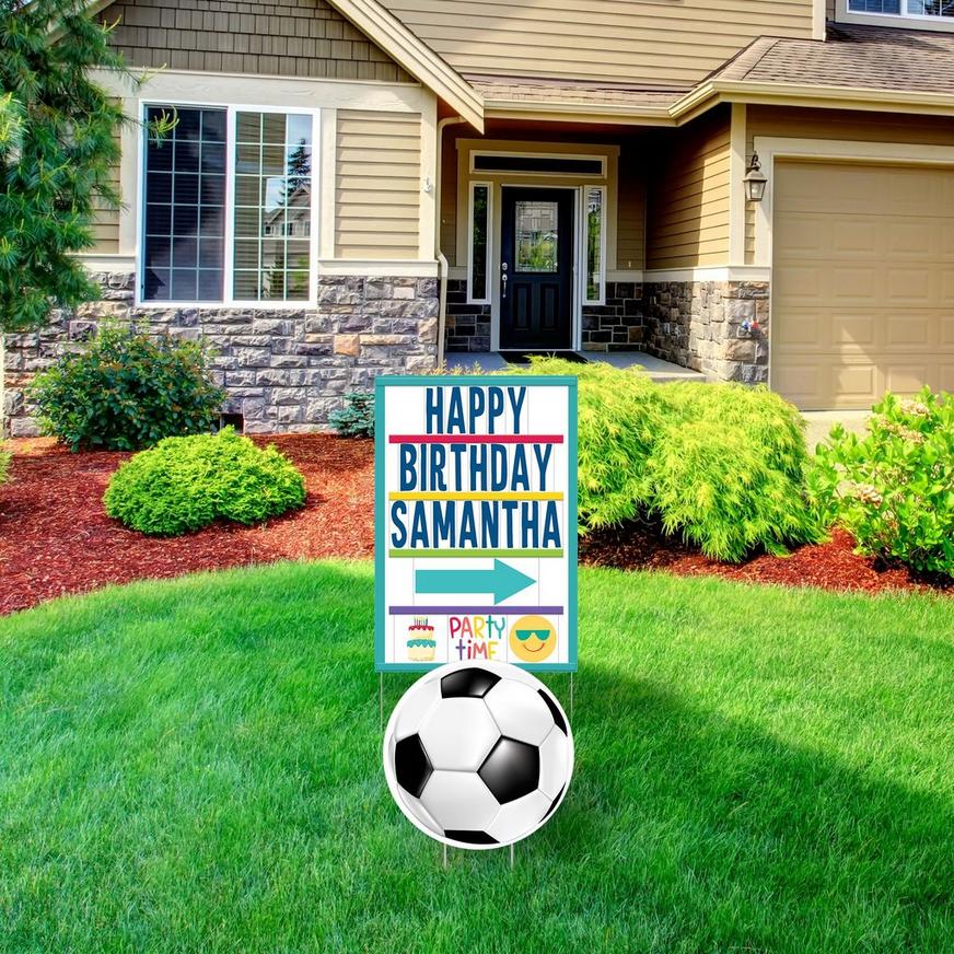 Birthday Marquee & Soccer Ball Icons Corrugated Plastic Yard Sign Set, 3pc