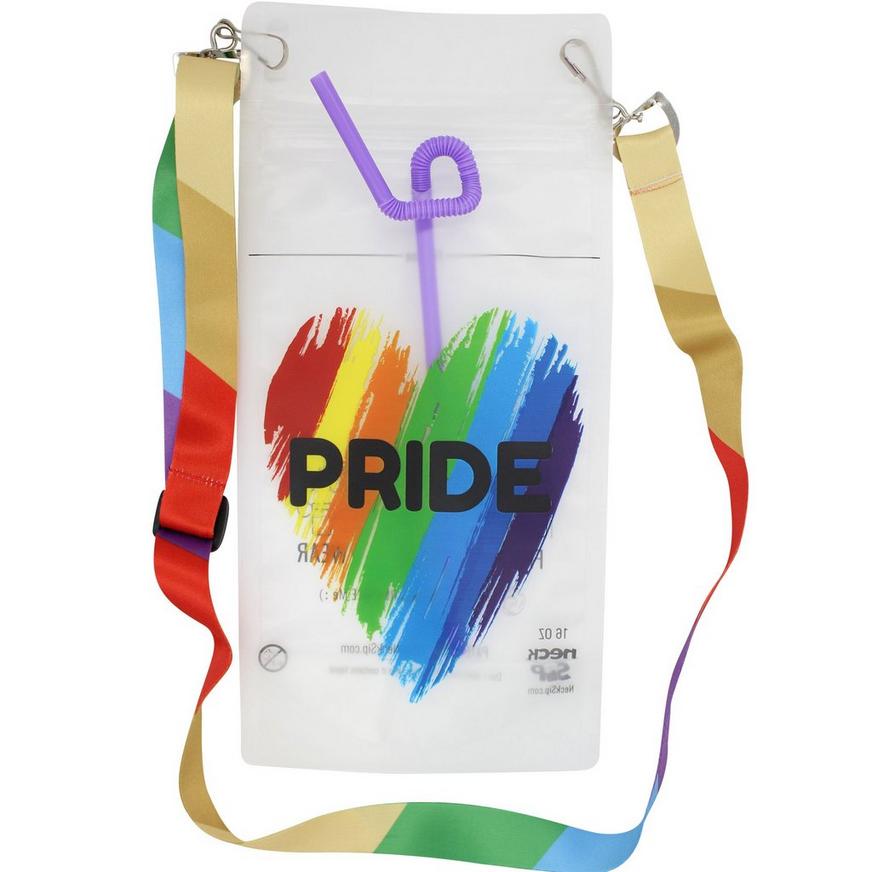 Pride Drink Pouch with Progress Pride Lanyard, 16oz, 2ct