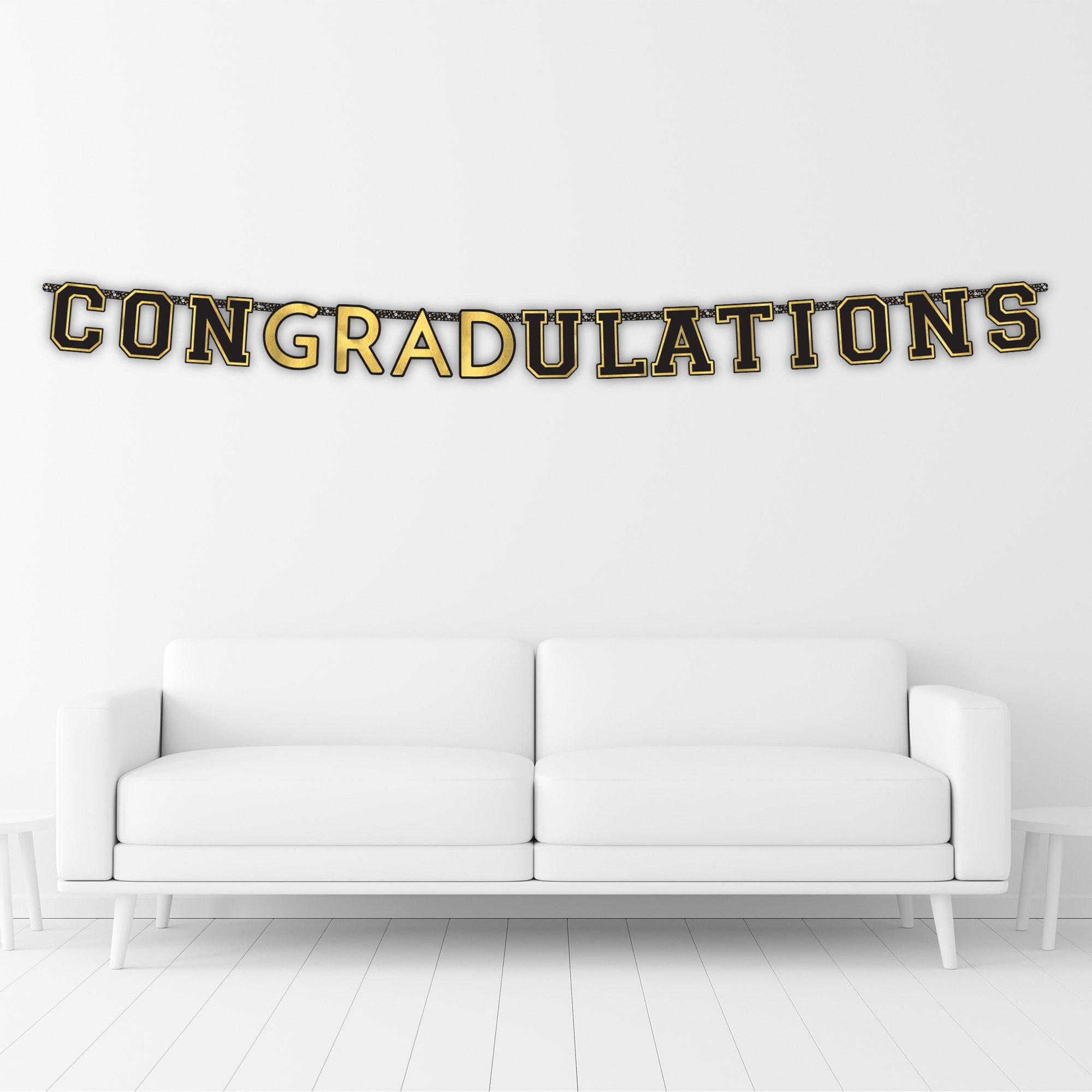 Black & Gold ConGRADulations Graduation Letter Banner, 10.85ft