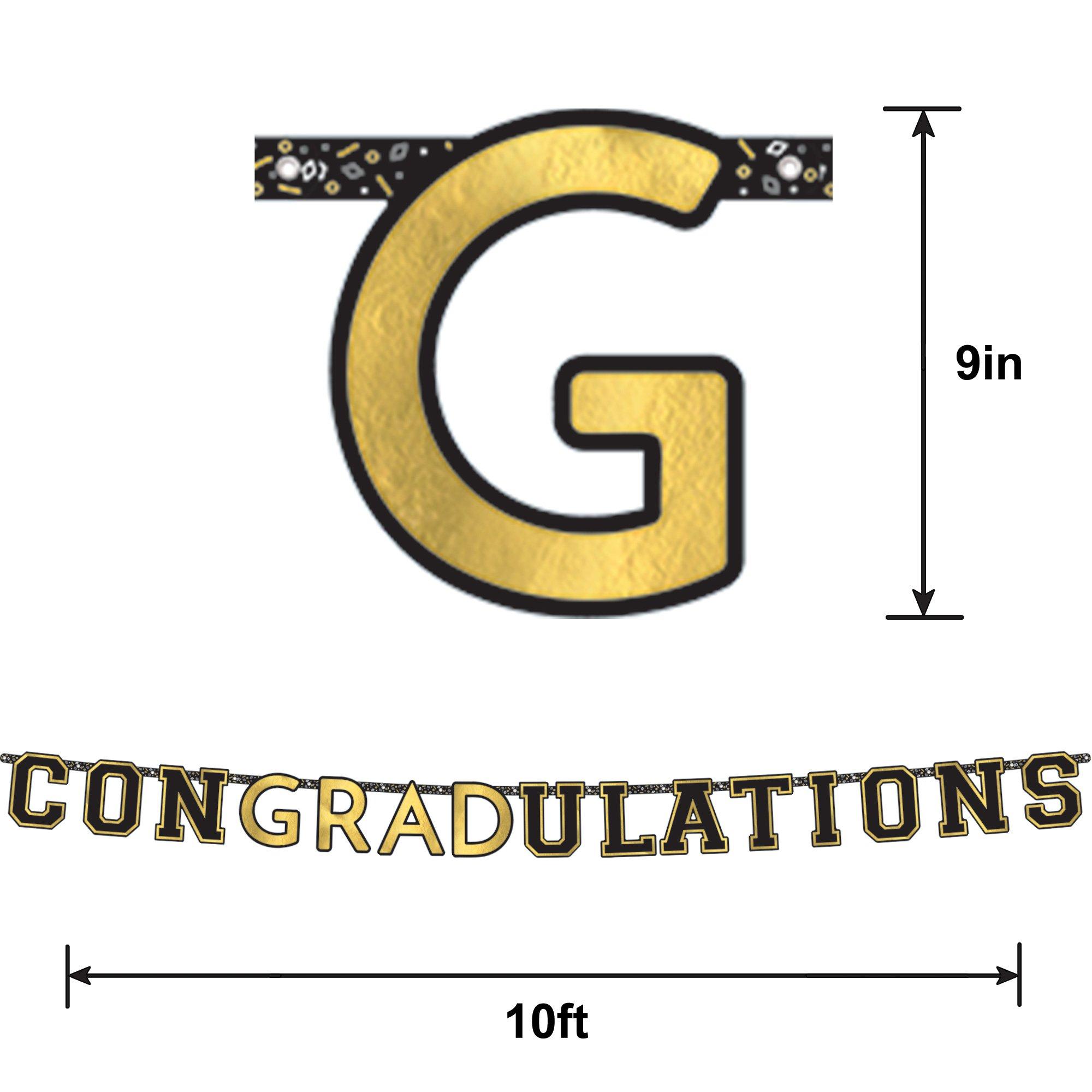 Black & Gold ConGRADulations Graduation Letter Banner, 10.85ft