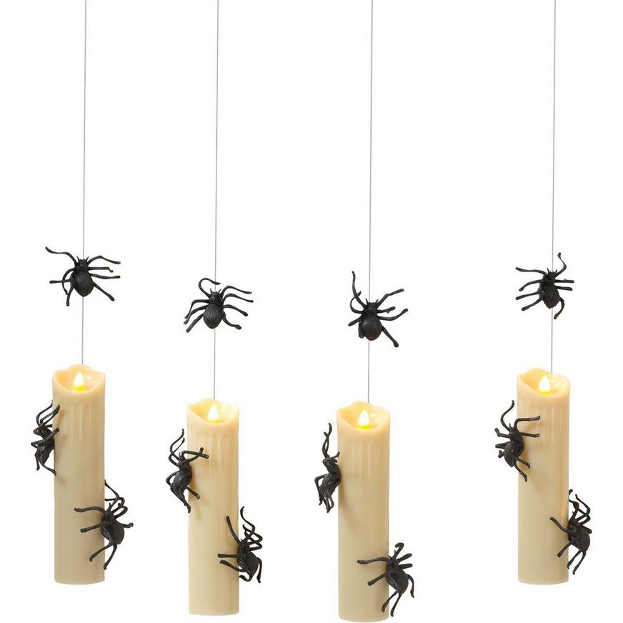 Hanging Metal Spider-Covered Halloween Flameless Candlesticks, String of 4 - Gerson International