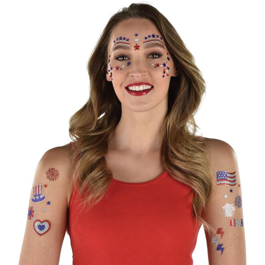 White Red And Blue Custom Women's Patriotic Dress With Faces