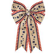 Vintage Patriotic Burlap Bow, 20in x 25in
