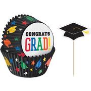 Multicolor Congrats Grad Baking Cups (24ct) & Cupcake Picks (24ct) - 48pc Set