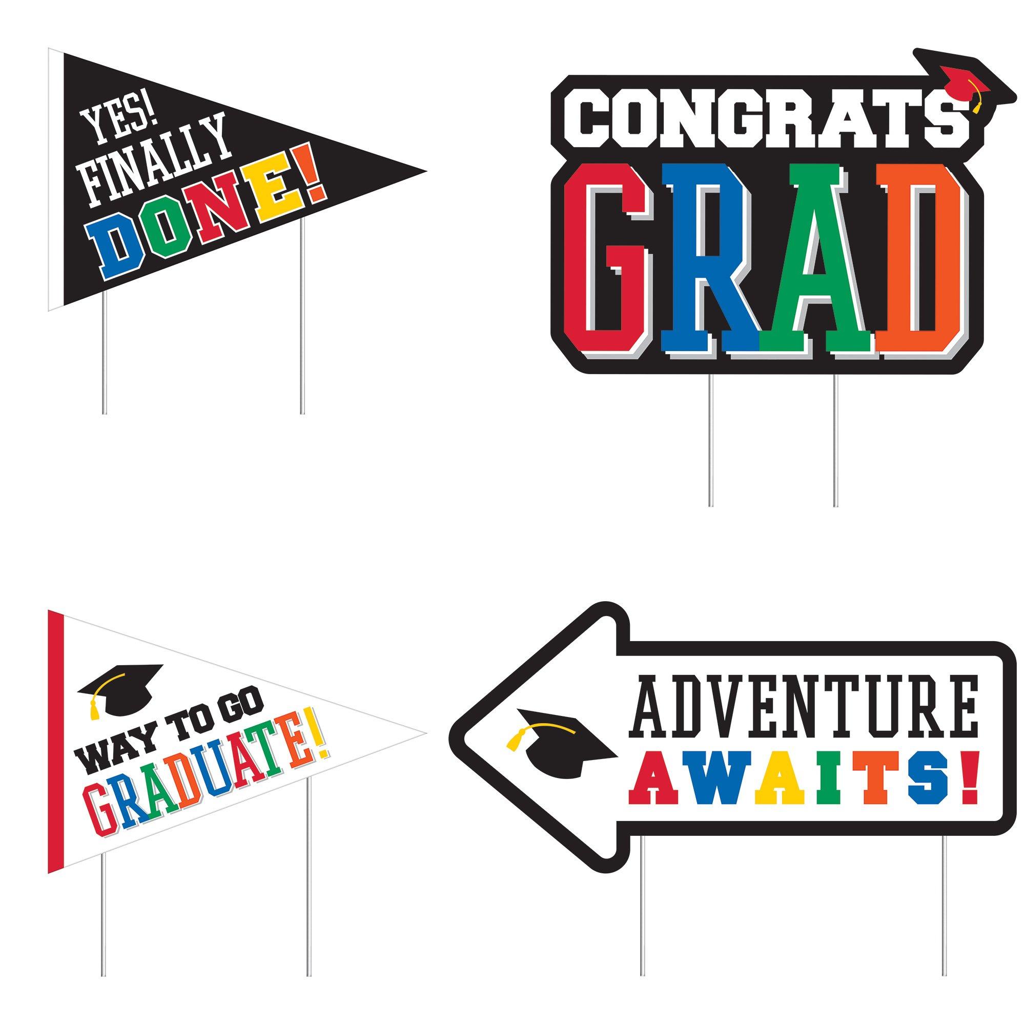 Multicolor Congrats Grad Corrugated Plastic Yard Sign Set, 4pc