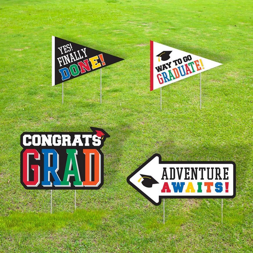 Multicolor Congrats Grad Corrugated Plastic Yard Sign Set, 4pc