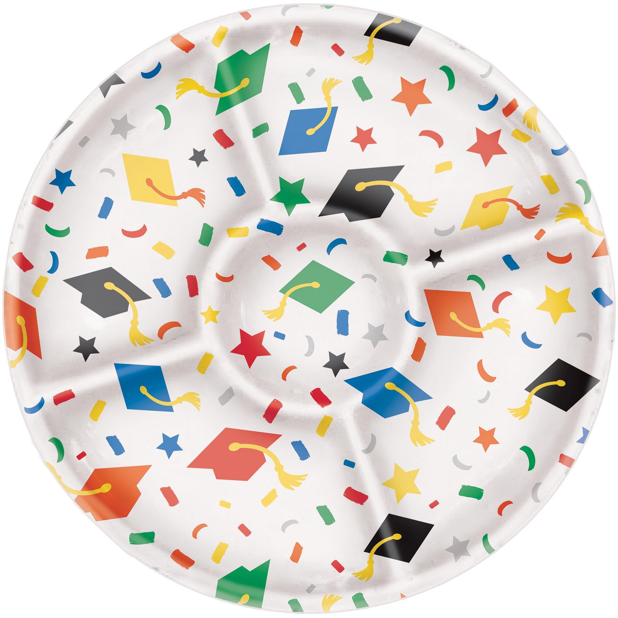 Multicolor Graduation Round Plastic Sectional Platter, 14.25in