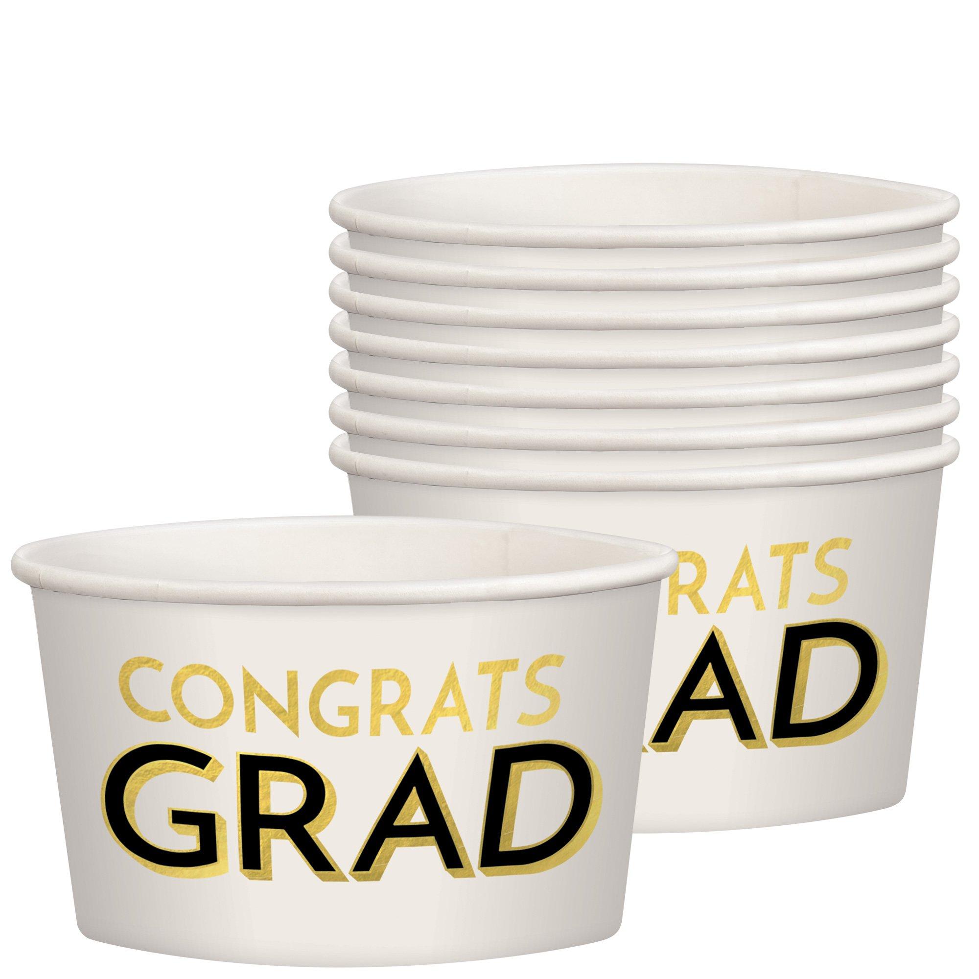 Black & Gold Congrats Grad Paper Treat Cups, 9.5oz, 8ct